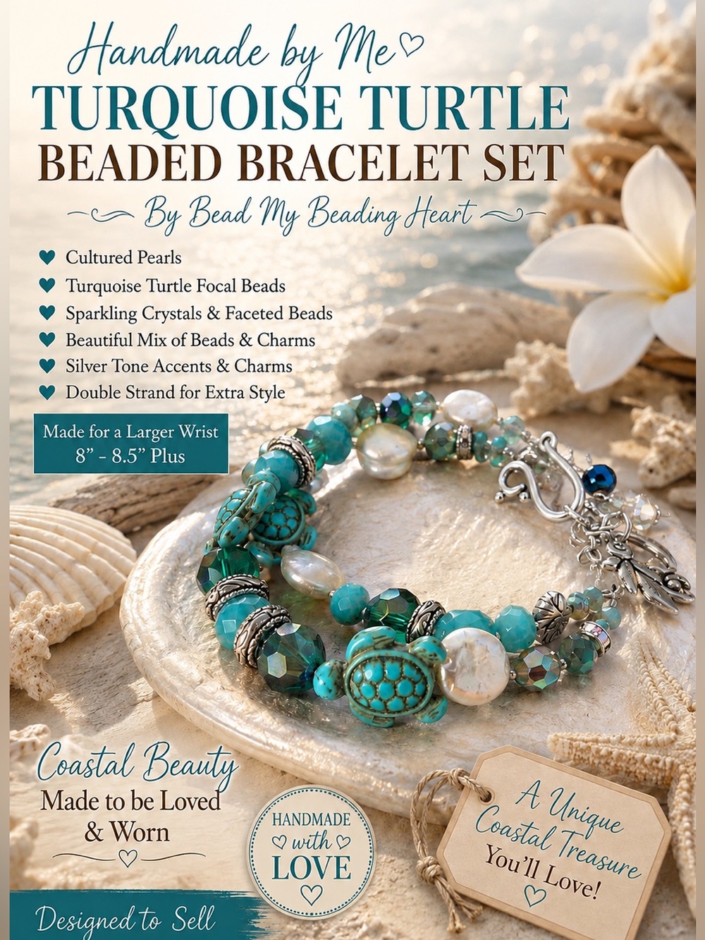 Handmade Turquoise Turtle Beaded Bracelet Set